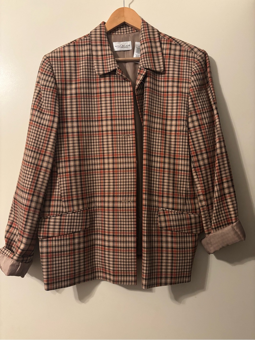Vintage-Inspired Plaid Women's Jacket - Beige Multi